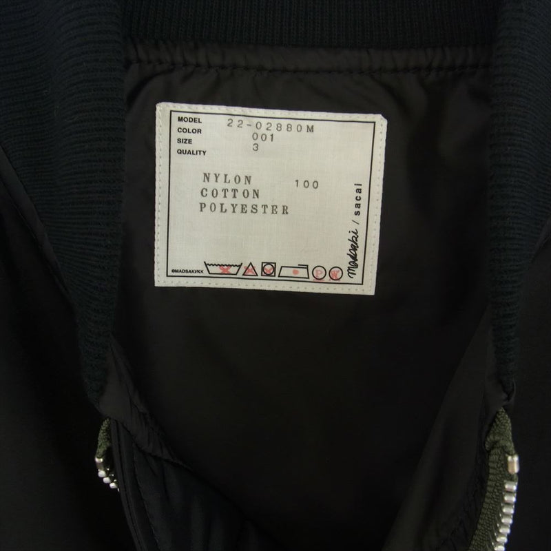 Sacai サカイ 22SS 22-02880M × MADSAKI Nylon Twill Blouson マッドサキ バック ペイント ナイロン ツイル MA1 ジャケット ブルゾン ブラック系 001 3【極上美品】【中古】