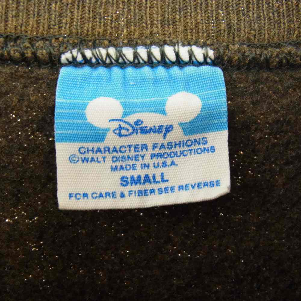 ヴィンテージ 80s USA製 Disney  ディズニー ミッキーマウス フロッキープリント ラグラン スウエット ブラウン系 S【中古】