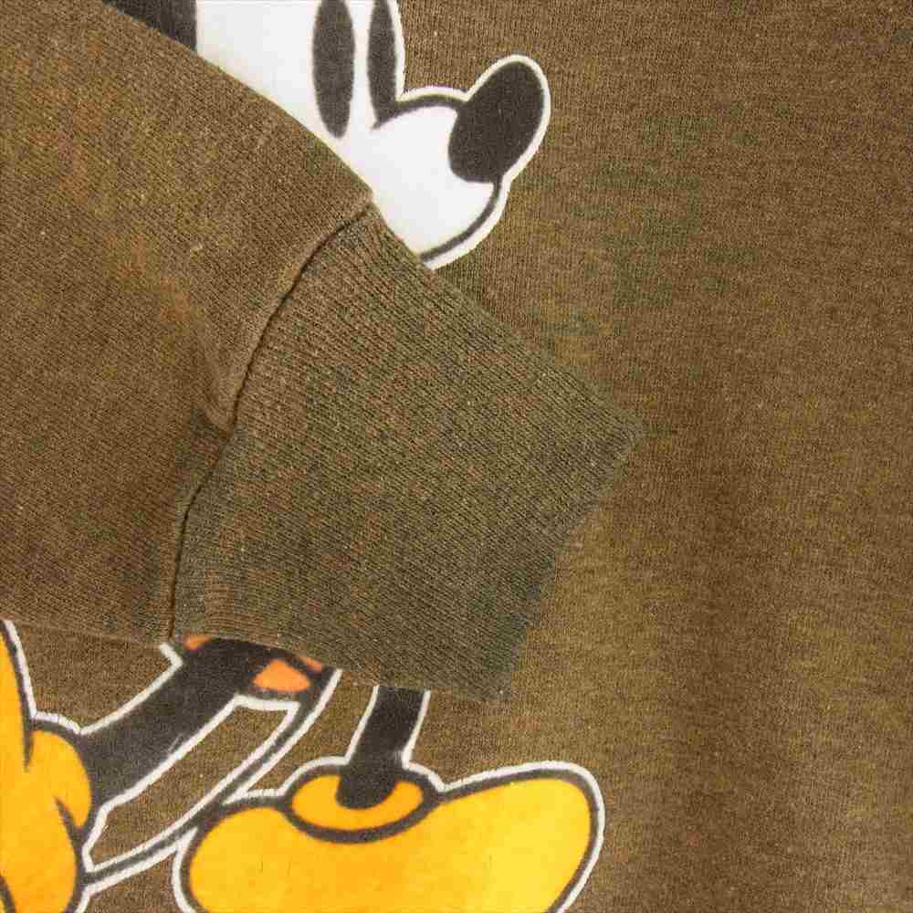 ヴィンテージ 80s USA製 Disney  ディズニー ミッキーマウス フロッキープリント ラグラン スウエット ブラウン系 S【中古】