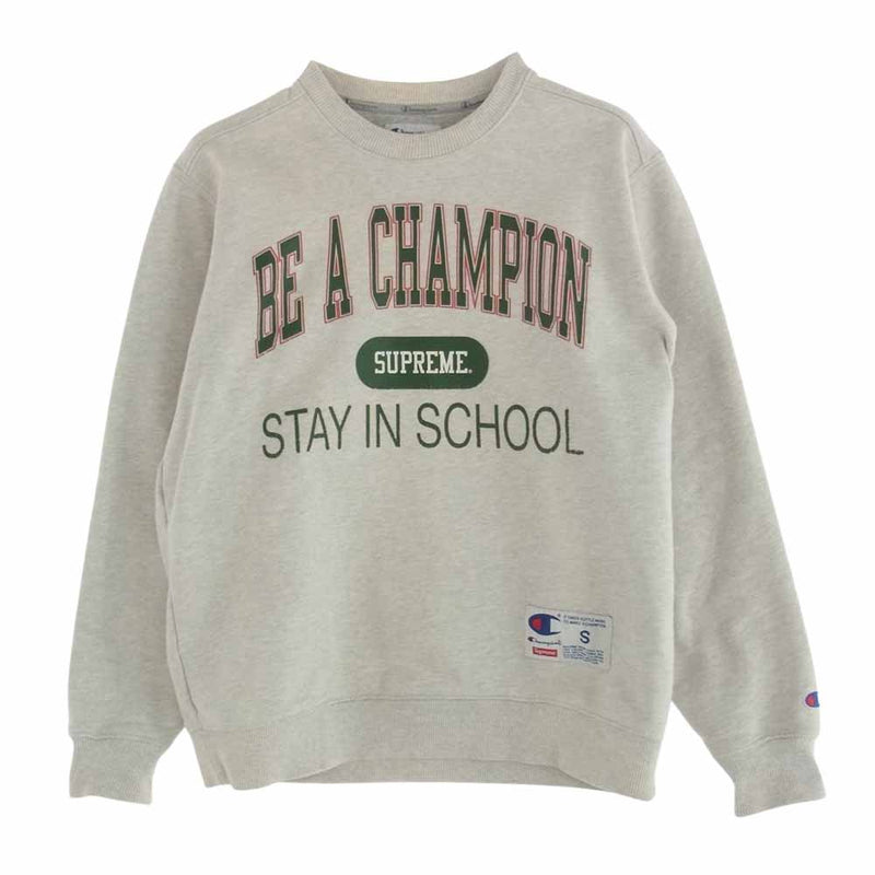 Supreme シュプリーム 18SS Champion Stay In School Crewneck Sweatshirt グレー系 S【中古】