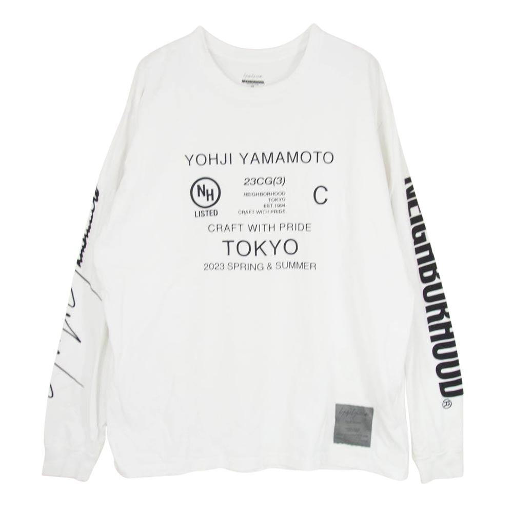 Yohji Yamamoto ヨウジヤマモト 23SS HZ-T63-288 x NEIGHBORHOOD YN CREW NECK LS プリント 長袖 カットソー ホワイト系 XL【中古】