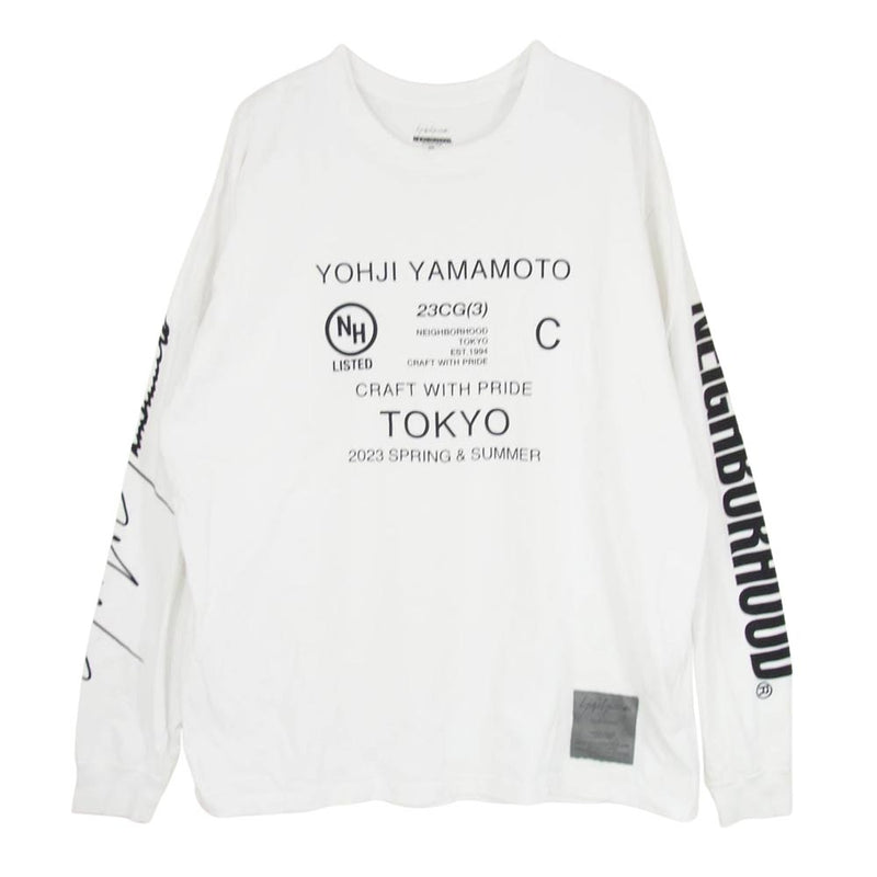 Yohji Yamamoto ヨウジヤマモト 23SS HZ-T63-288 x NEIGHBORHOOD YN CREW NECK LS プリント 長袖 カットソー ホワイト系 XL【中古】