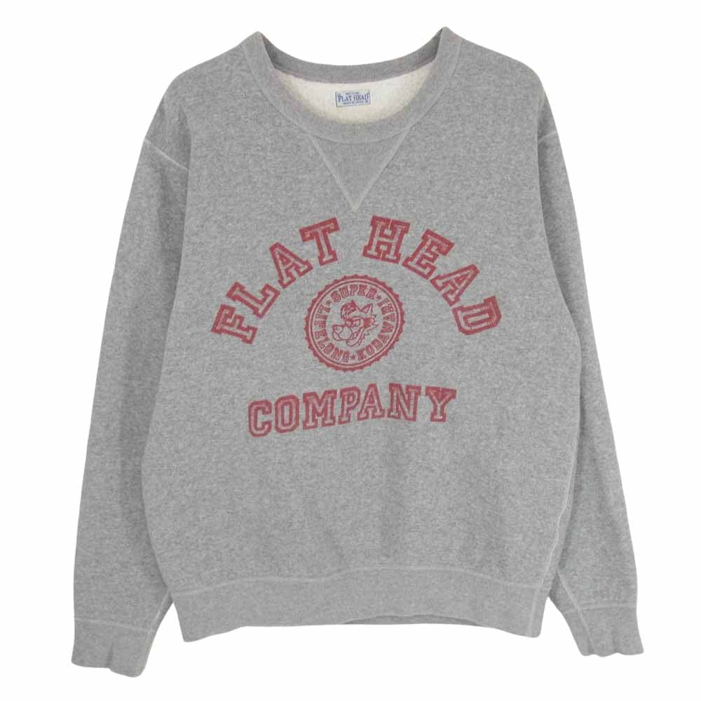 THE FLAT HEAD ザフラットヘッド ロゴ プリント クルーネック スウェット グレー系 38【中古】