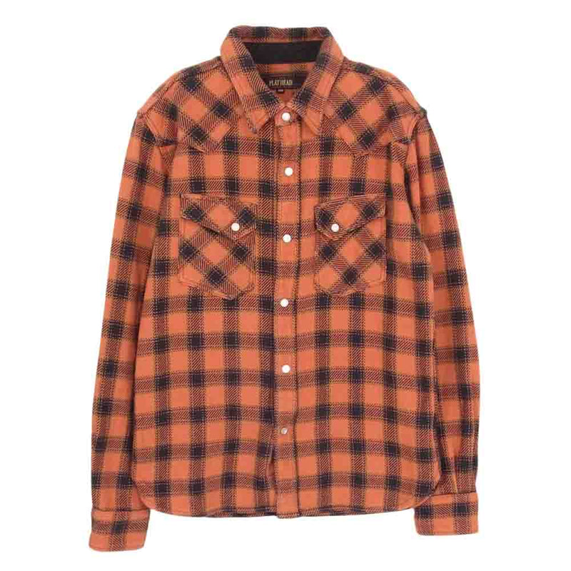 THE FLAT HEAD ザフラットヘッド WESTERN SHIRT チェック ヘビーネル フランネル ウエスタン シャツ オレンジ系 38【中古】