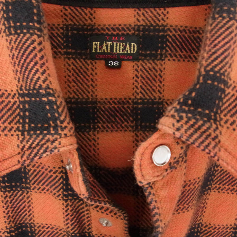 THE FLAT HEAD ザフラットヘッド WESTERN SHIRT チェック ヘビーネル フランネル ウエスタン シャツ オレンジ系 38【中古】