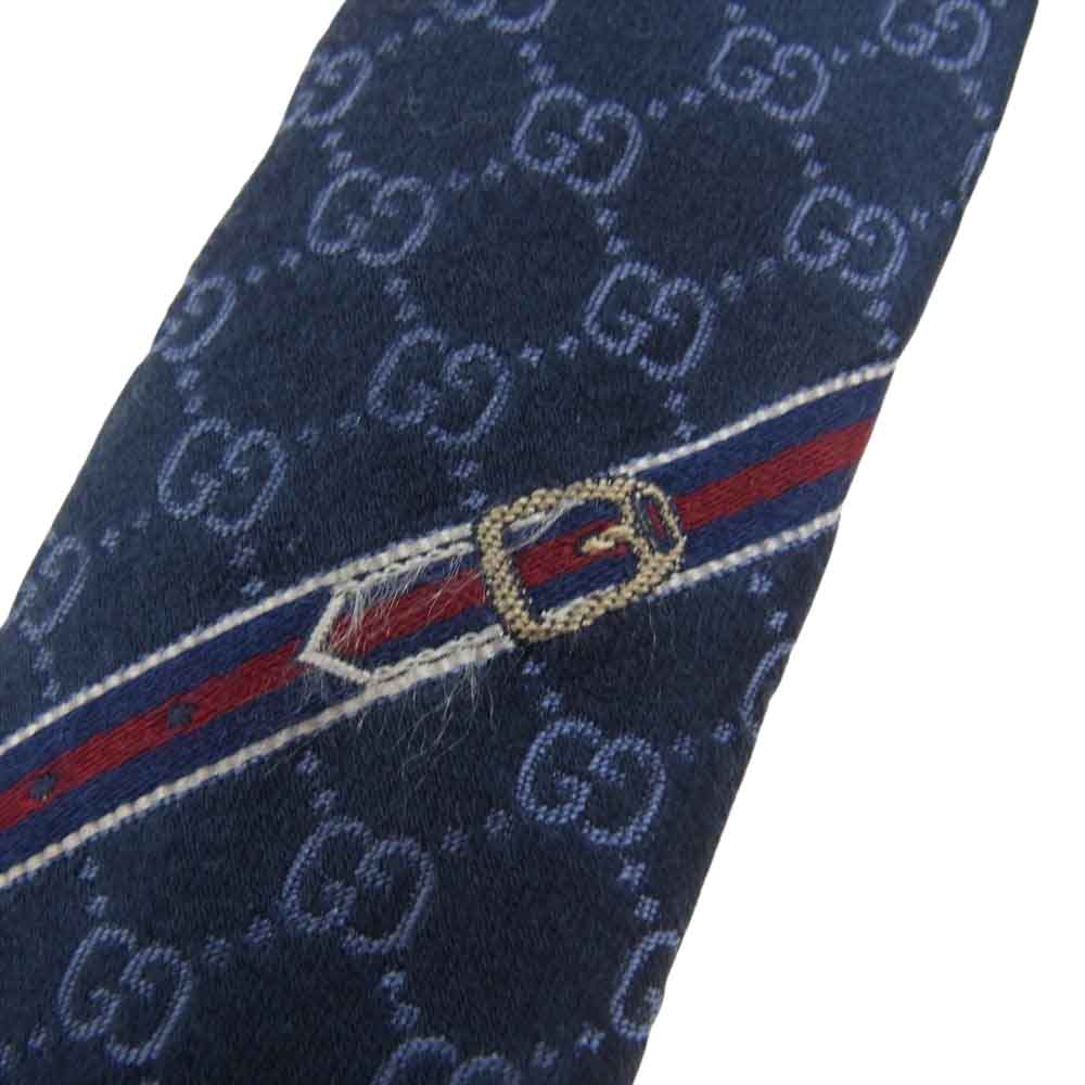 GUCCI グッチ 456520 シルク ジャカード GG柄 ネクタイ ネイビー系【中古】