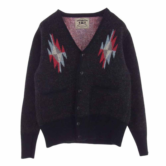TMT ティーエムティー NATIVE JACQARD MOHAIR KNIT CARDIGAN ネイティブ モヘア ニット カーディガン ブラック系 L【中古】