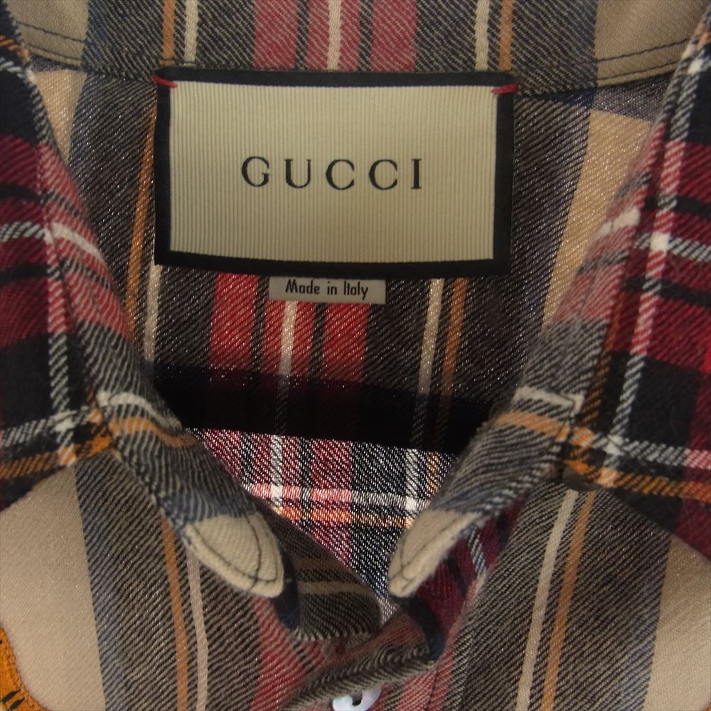 GUCCI グッチ 17AW 478176 Z520F 国内正規品 ドラゴン刺繍 エンブロイダリー 長袖 チェック シャツ マルチカラー系 15【中古】