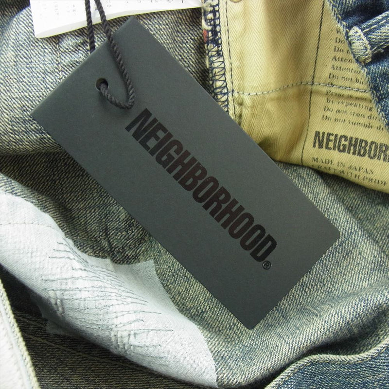 NEIGHBORHOOD ネイバーフッド 242XBNH-PTM09 SAVAGE DENIM DP MID PANTS サベージ デニム  ダメージ 加工 パンツ インディゴブルー系 L【極上美品】【中古】