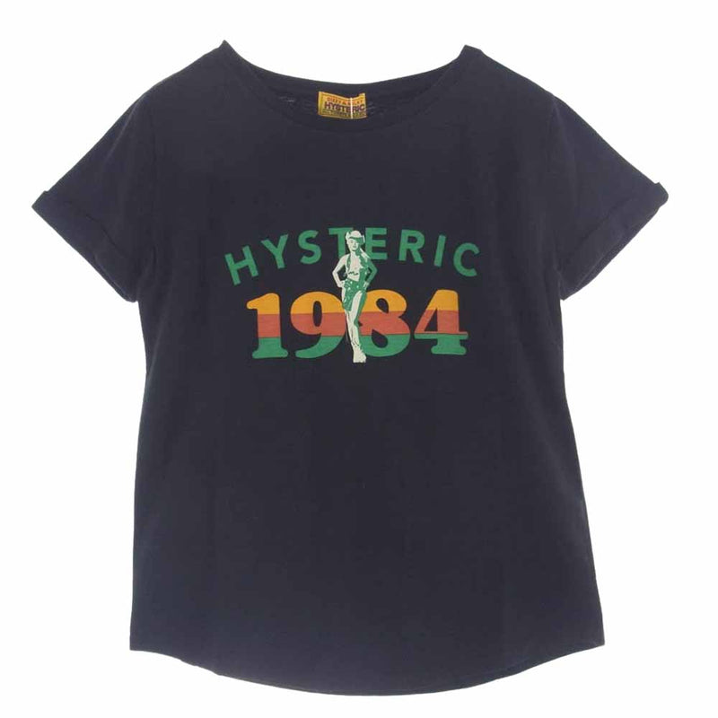 HYSTERIC GLAMOUR ヒステリックグラマー 01232CT06996 フロント ロゴ コットン 半袖 Tシャツ ブラック系 FREE【美品】【中古】