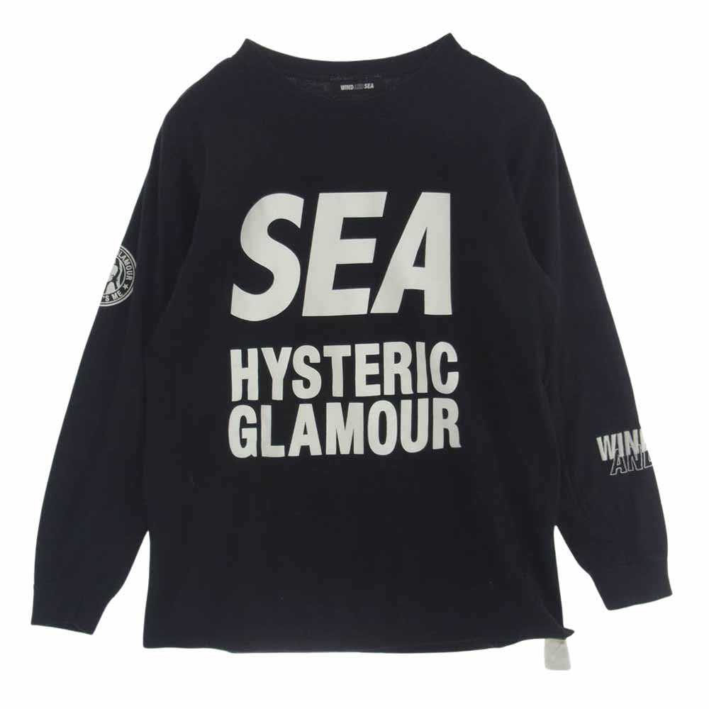 HYSTERIC GLAMOUR ヒステリックグラマー 19AW 02193ZA04 × WIND AND SEA ロゴ プリント 長袖 Tシャツ ブラック系 M【中古】