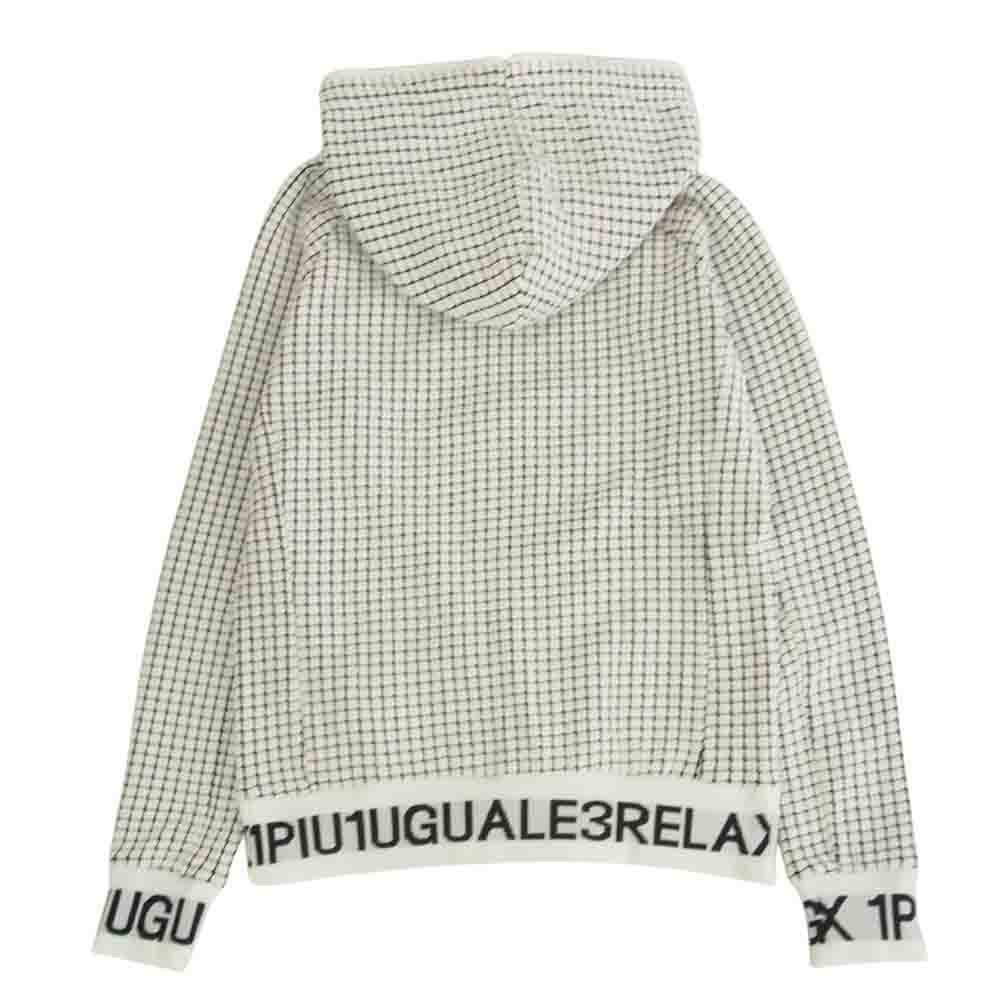 1piu1uguale3 ウノピュウノウグァーレトレ ワッフル生地 ジップ アップ パーカー リブ ロゴ ハーフ パンツ セットアップ ホワイト系 M【中古】