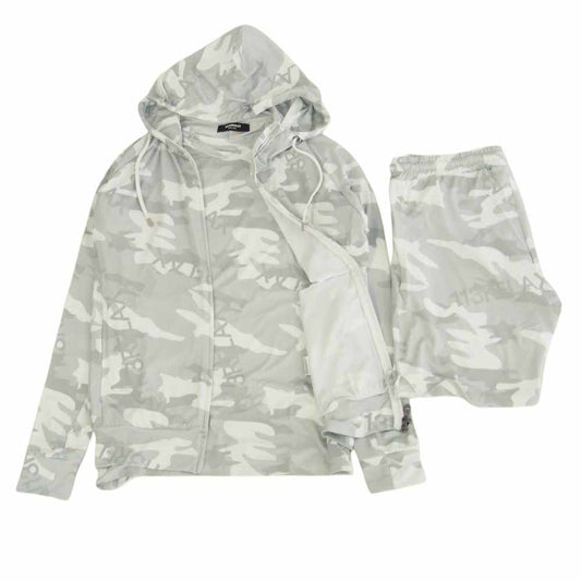 1piu1uguale3 ウノピュウノウグァーレトレ USO-23031 カモ柄 ラッシュガード ジップ アップ パーカー 半袖 Ｔシャツ ハーフ パンツ セットアップ グレー系 L パンツXL【中古】