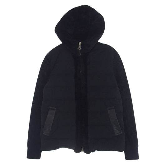 1piu1uguale3 ウノピュウノウグァーレトレ MRB537 LAB044 EMMETI エンメティ 別注 RIB SLEEVE MOUTON HOODED BLOUSON 袖ニットリブ マウンテン フーデッド ブルゾン ネイビー系 3【美品】【中古】