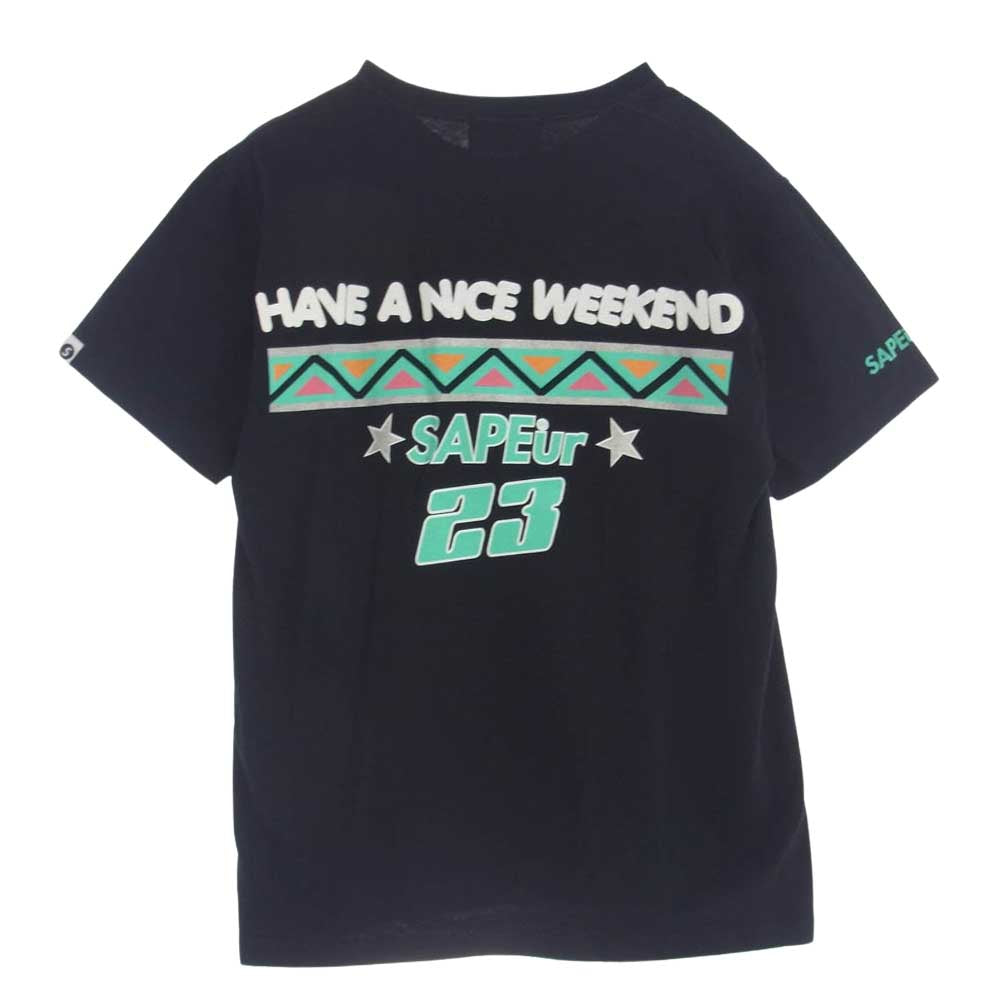 SAPEUR サプール Have a Nice Weekend Tee ロゴ プリント Tシャツ 半袖 ブラック系 L【中古】
