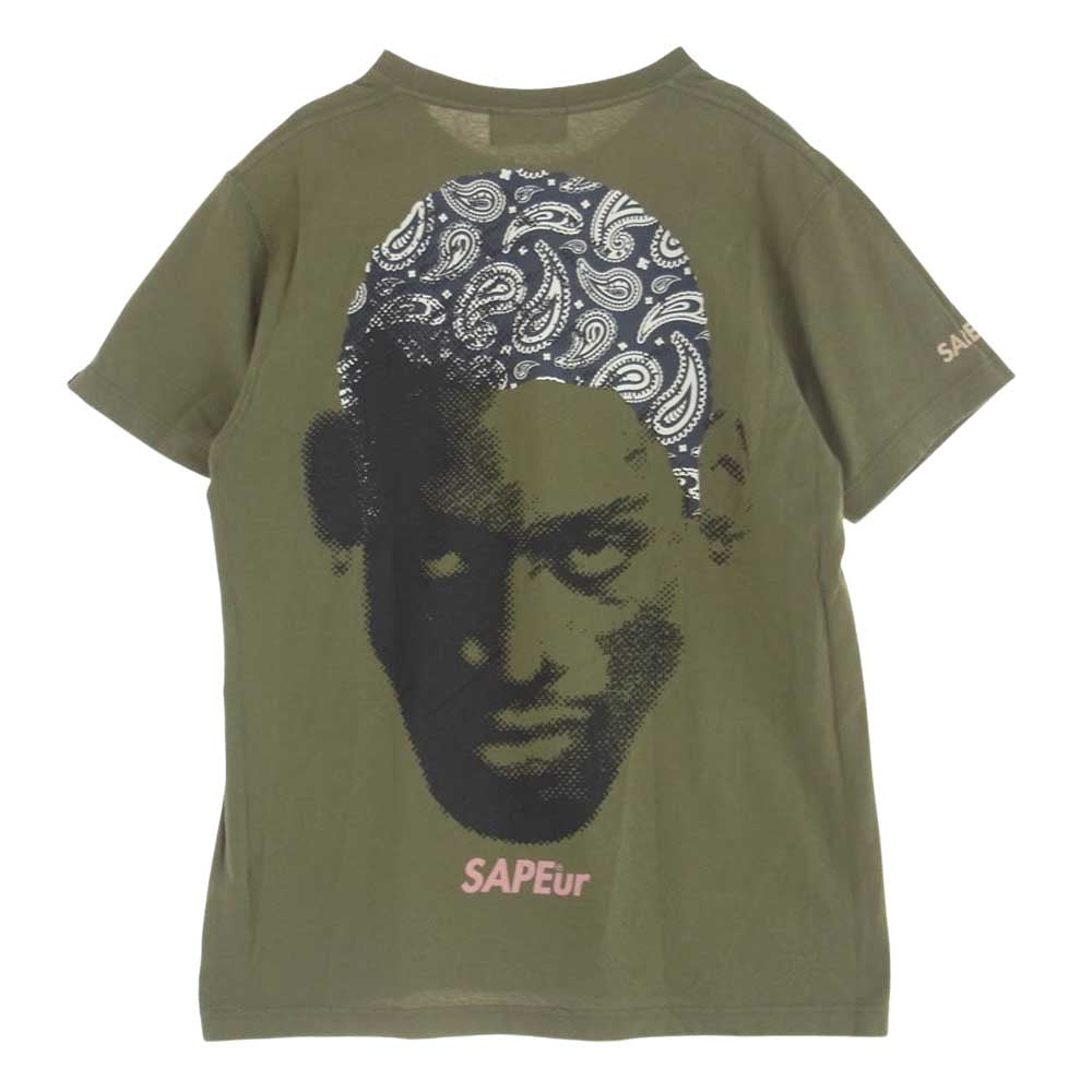 SAPEUR サプール ロッドマン プリント Tシャツ 半袖 バンダナ柄 カーキ カーキ系 L【中古】