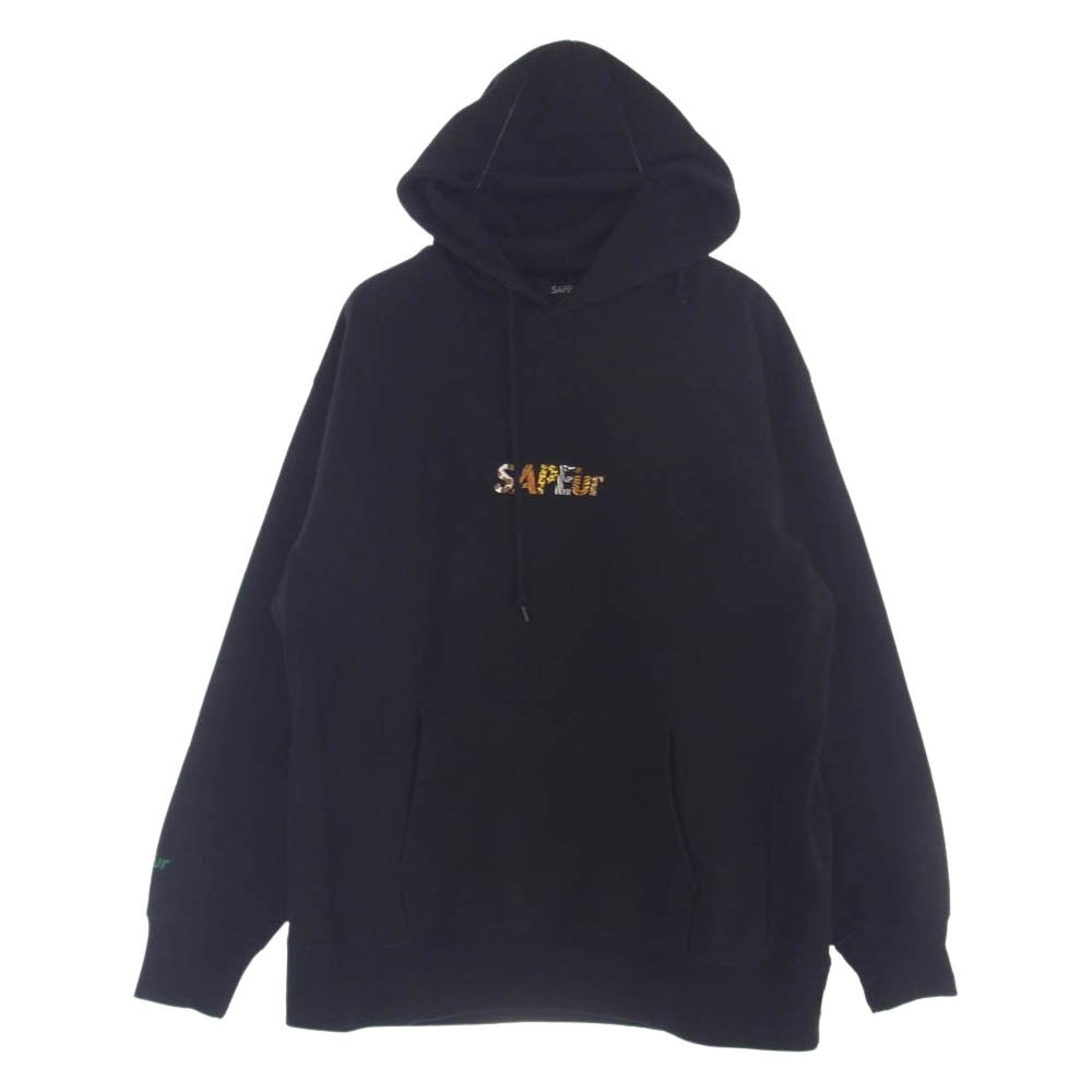 SAPEUR サプール SAFARI A Elegantes HOODIE サファリ ロゴ フーディー  プルオーバー パーカ ブラック系 XL【中古】