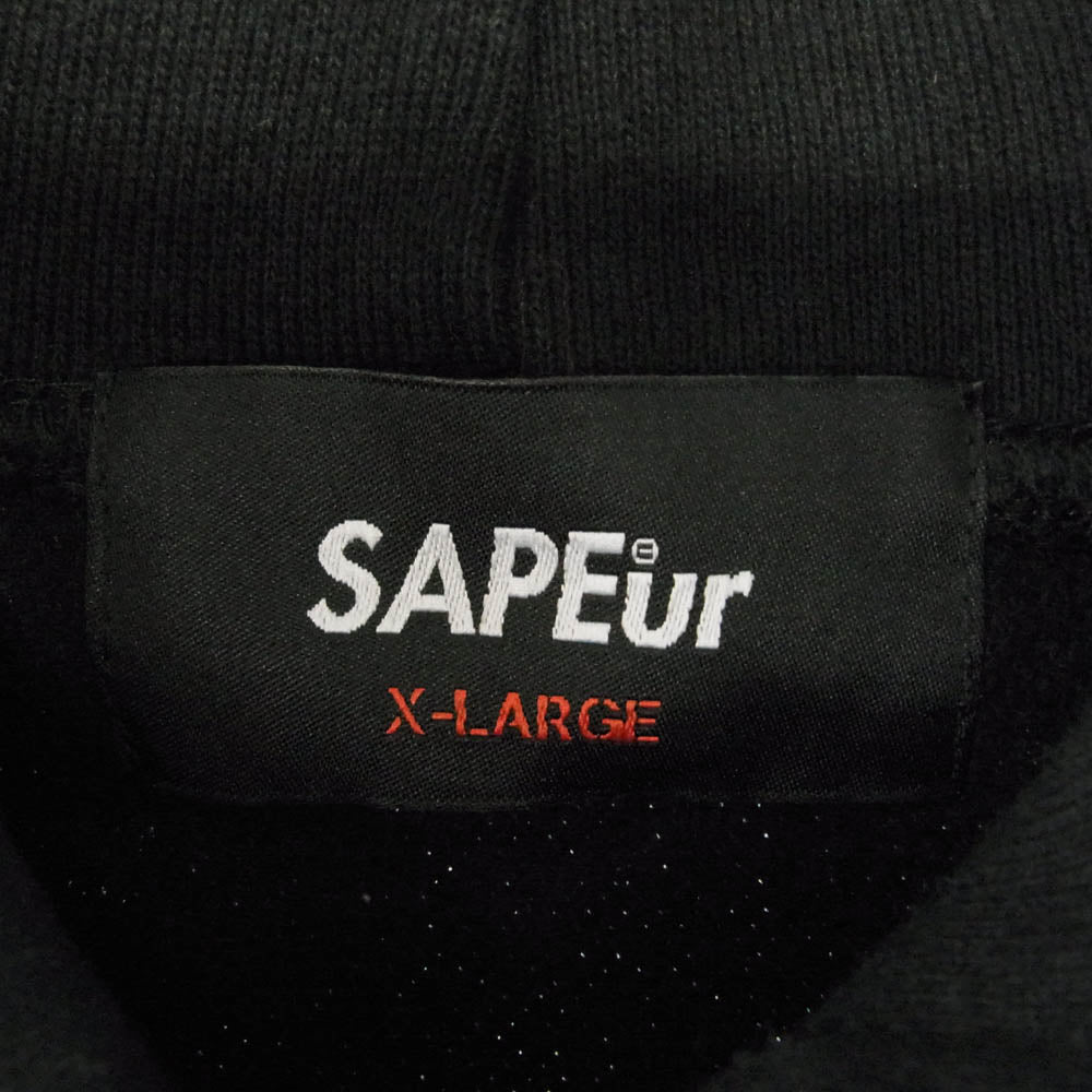 SAPEUR サプール SAFARI A Elegantes HOODIE サファリ ロゴ フーディー  プルオーバー パーカ ブラック系 XL【中古】