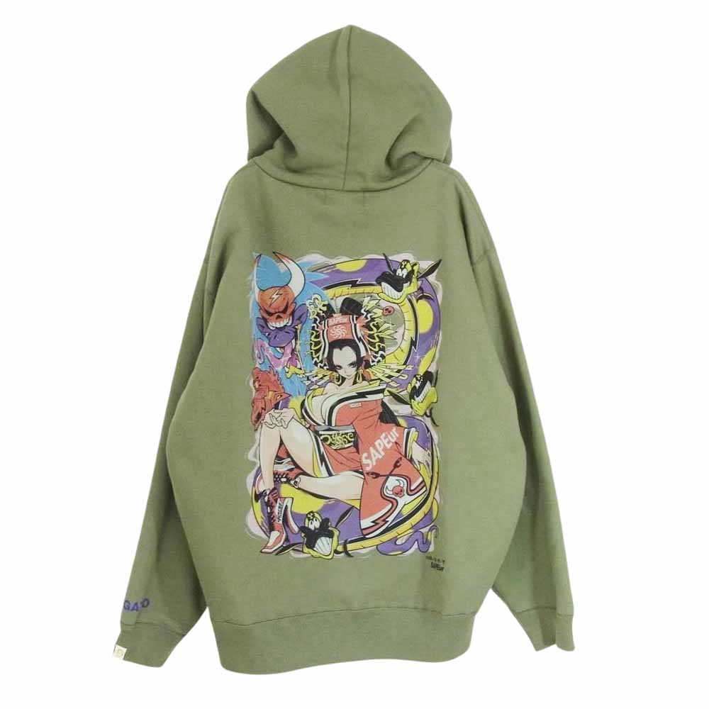 SAPEUR サプール ONEPIECE BoaHancock HOODIE SAND ワンピース ボアハンコック プルオーバー パーカー カーキ系 L【中古】