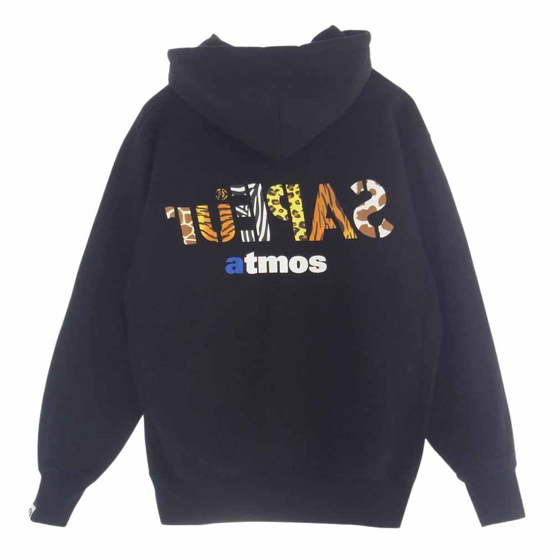 atmos NIGHT SAFARI LOGO HOODIE アトモス ロゴ フーディー プルオーバー パーカ ブラック系 L【中古】