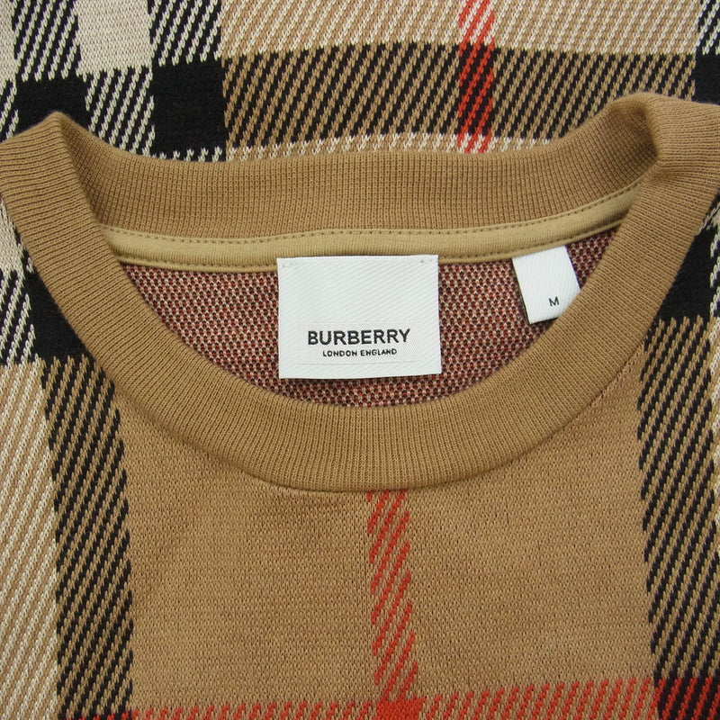 BURBERRY LONDON バーバリー ロンドン 8072665 コットン ニット バーバリーチェック Tシャツ 半袖 ベージュ ブラウン系 M【中古】