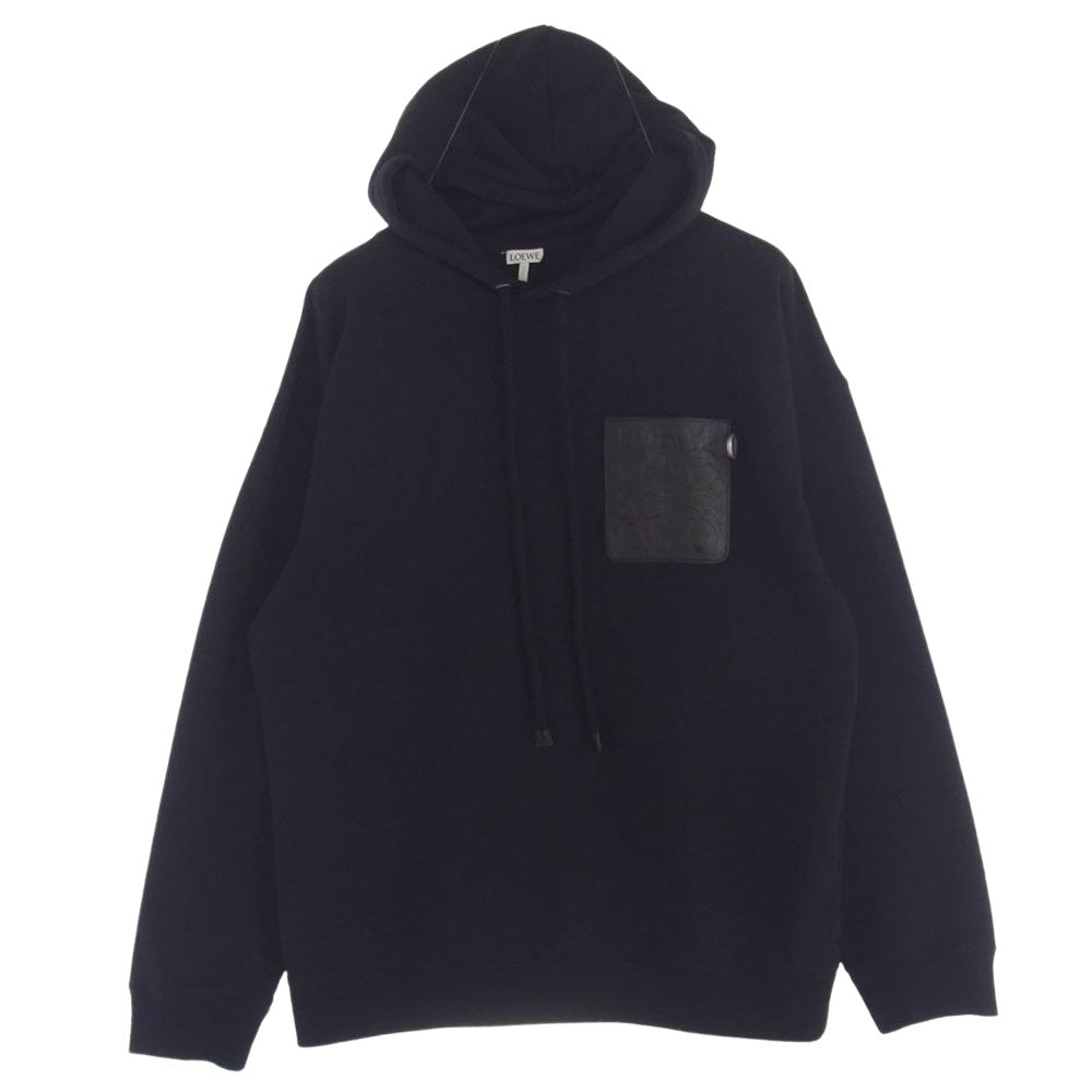 LOEWE ロエベ H526Y25X15 革 パッチ ロゴ プルオーバー パーカー ブラック系 L【美品】【中古】