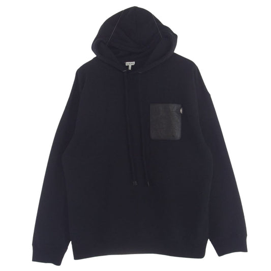 LOEWE ロエベ H526Y25X15 革 パッチ ロゴ プルオーバー パーカー ブラック系 L【美品】【中古】