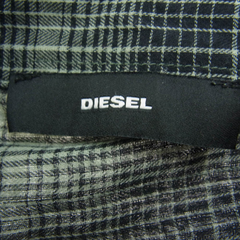 DIESEL ディーゼル コットン ランダムチェック リングベルト付き  シャツ ワンピース グリーン系【中古】