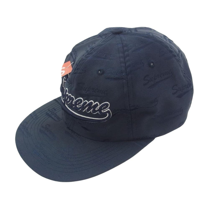 Supreme シュプリーム 19SS Jacquard Script 6-Panel ジャカード スクリプト 6パネル ロゴ刺繍 キャップ ネイビー系【極上美品】【中古】