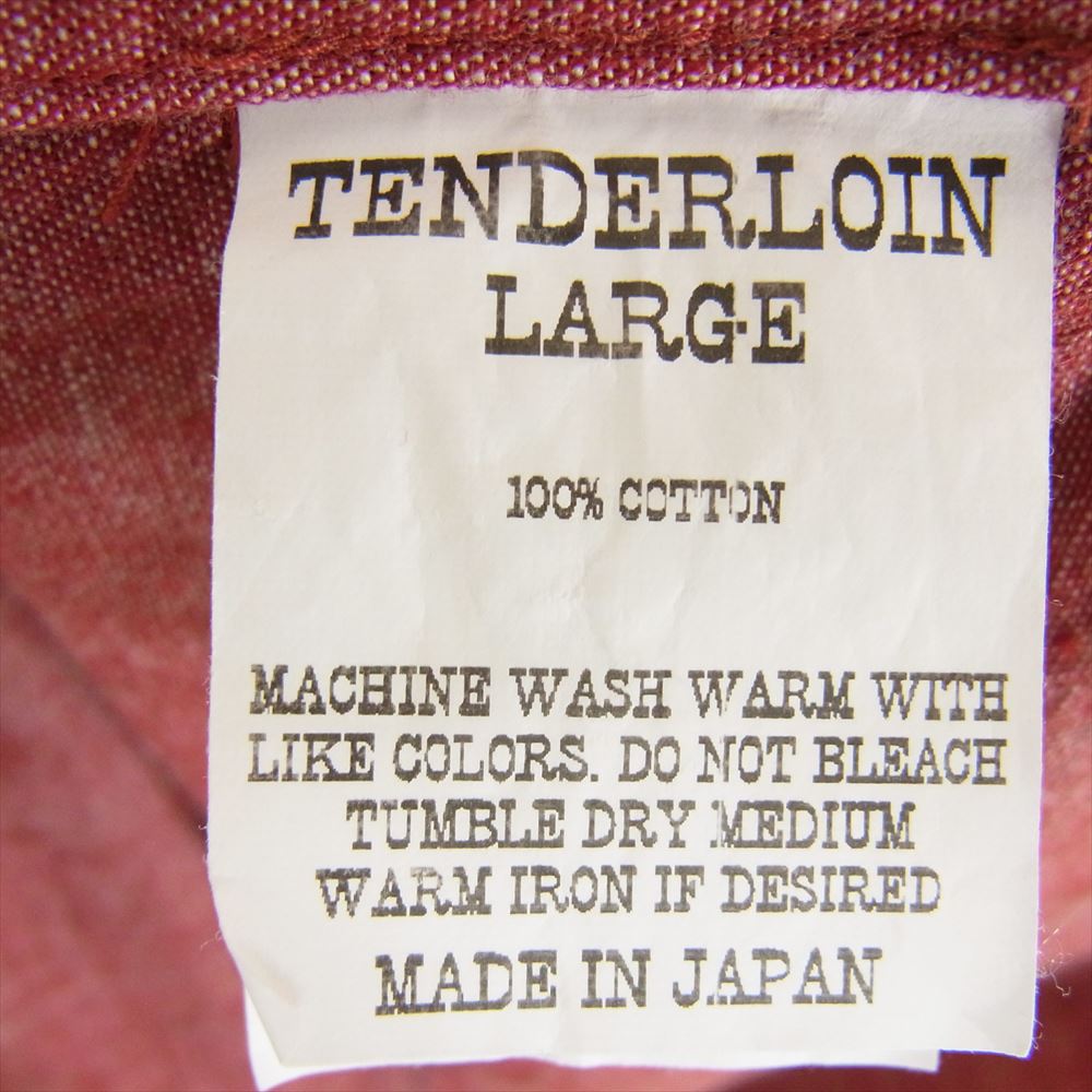 TENDERLOIN テンダーロイン 21SS STAND SHT CHAMBRAY L/S ロゴ刺繍 スタンド シャンブレー 長袖 シャツ レッド系 L【中古】