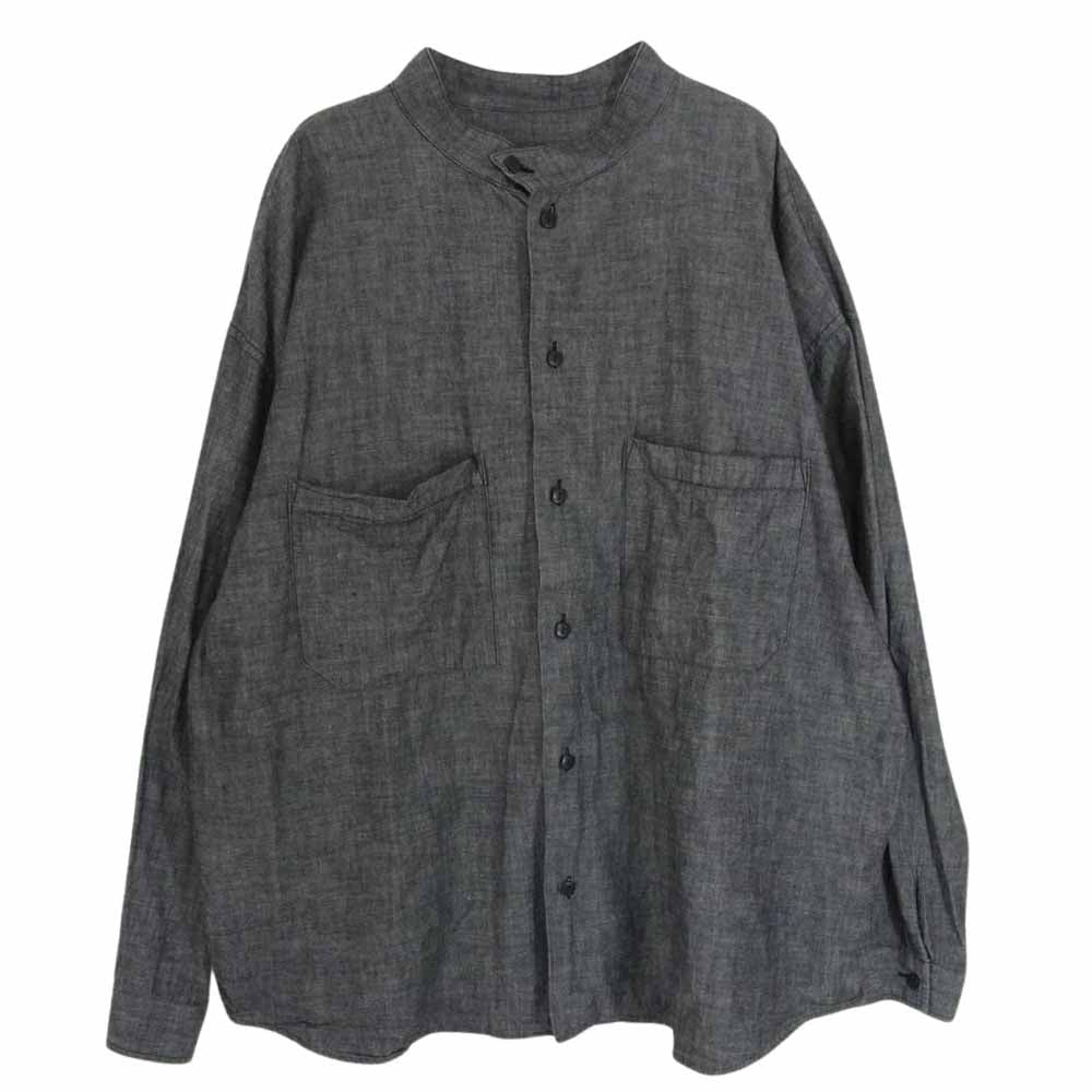 TENDERLOIN テンダーロイン STAND SHT CHAMBRAY L/S ロゴ刺繍  シャンブレー 長袖 シャツ スクエア ボタン ブラック系 L【中古】