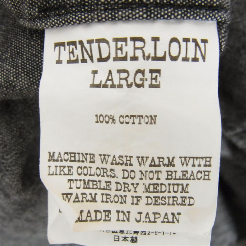 TENDERLOIN テンダーロイン STAND SHT CHAMBRAY L/S ロゴ刺繍  シャンブレー 長袖 シャツ スクエア ボタン ブラック系 L【中古】