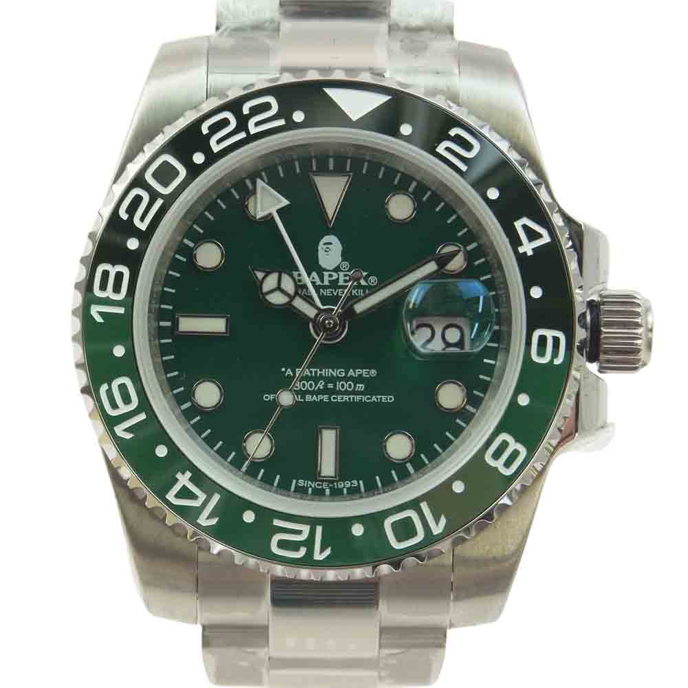 A BATHING APE アベイシングエイプ 23AW TYPE 2 BAPEX M クォーツ 防水性能 腕時計 シルバー系 グリーン系【新古品】【未使用】【中古】