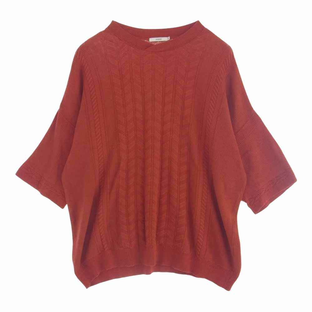ヤシキ 21SS YSK-21SS-KN08 Ryurei Knit ランダム マルチ ボーダー ジャカード 5分袖 コットン ニット オレンジ系 2【中古】