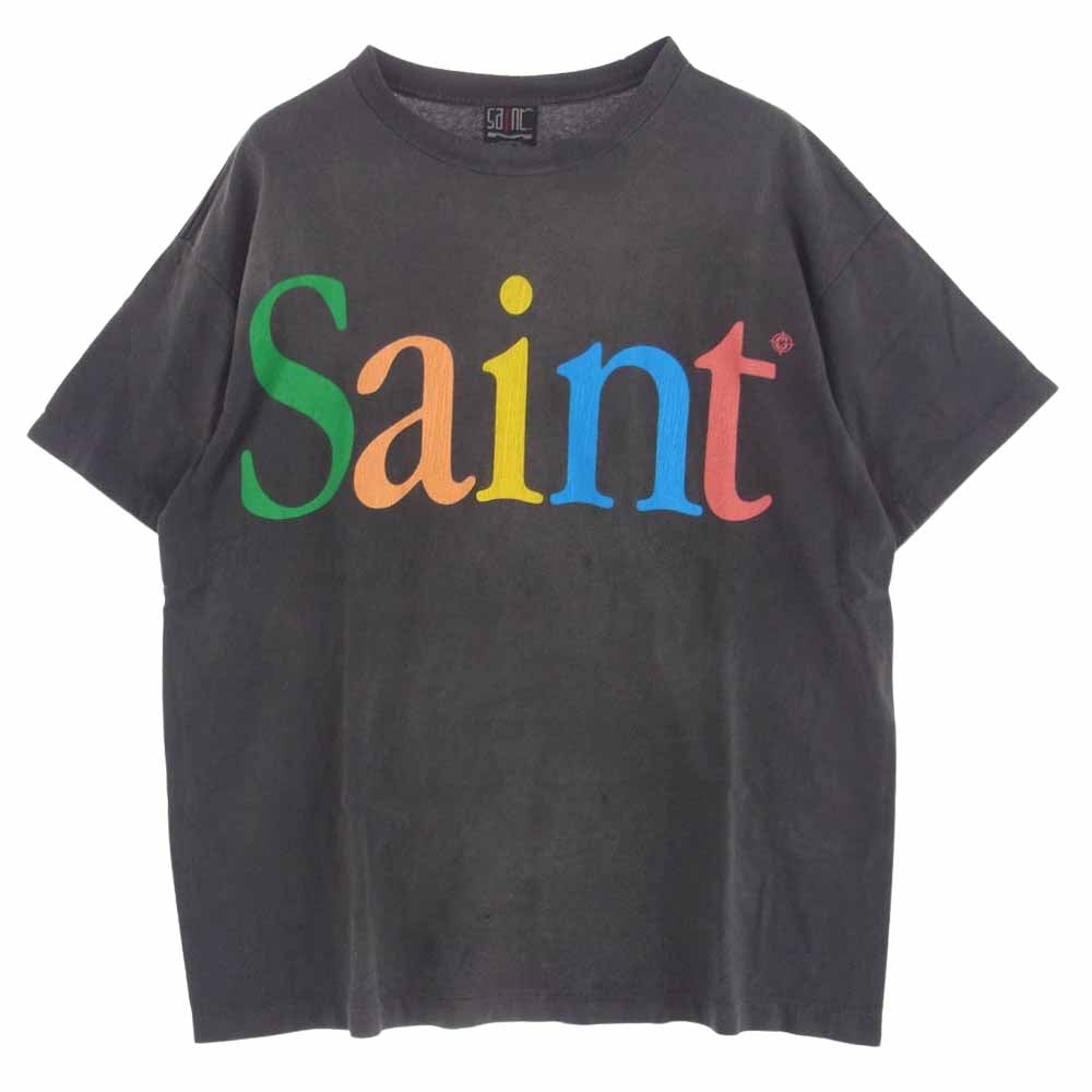 SAINT MICHAEL セントマイケル 24SS Coloful Saint SS Tee エイジング加工 ロゴプリント Tシャツ グレー系 XL【中古】