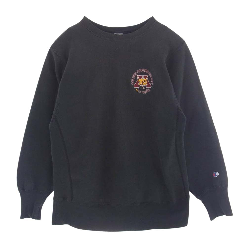 Champion チャンピオン 90s 後期 REVERSE WEAVE GOLDEN GOPHER HOCKEY リバースウィーブ 刺繍 ワッペン クルーネック 長袖 スウェット トレーナー ダークグレー系 L【中古】