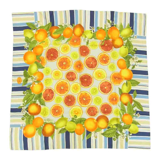 GUCCI グッチ シルク100% オレンジ レモン フルーツ 果物 柑橘系 ストライプ スカーフ マルチカラー系【中古】