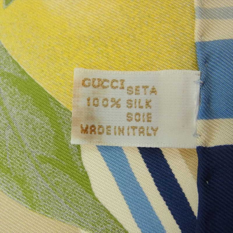 GUCCI グッチ シルク100% オレンジ レモン フルーツ 果物 柑橘系 ストライプ スカーフ マルチカラー系【中古】