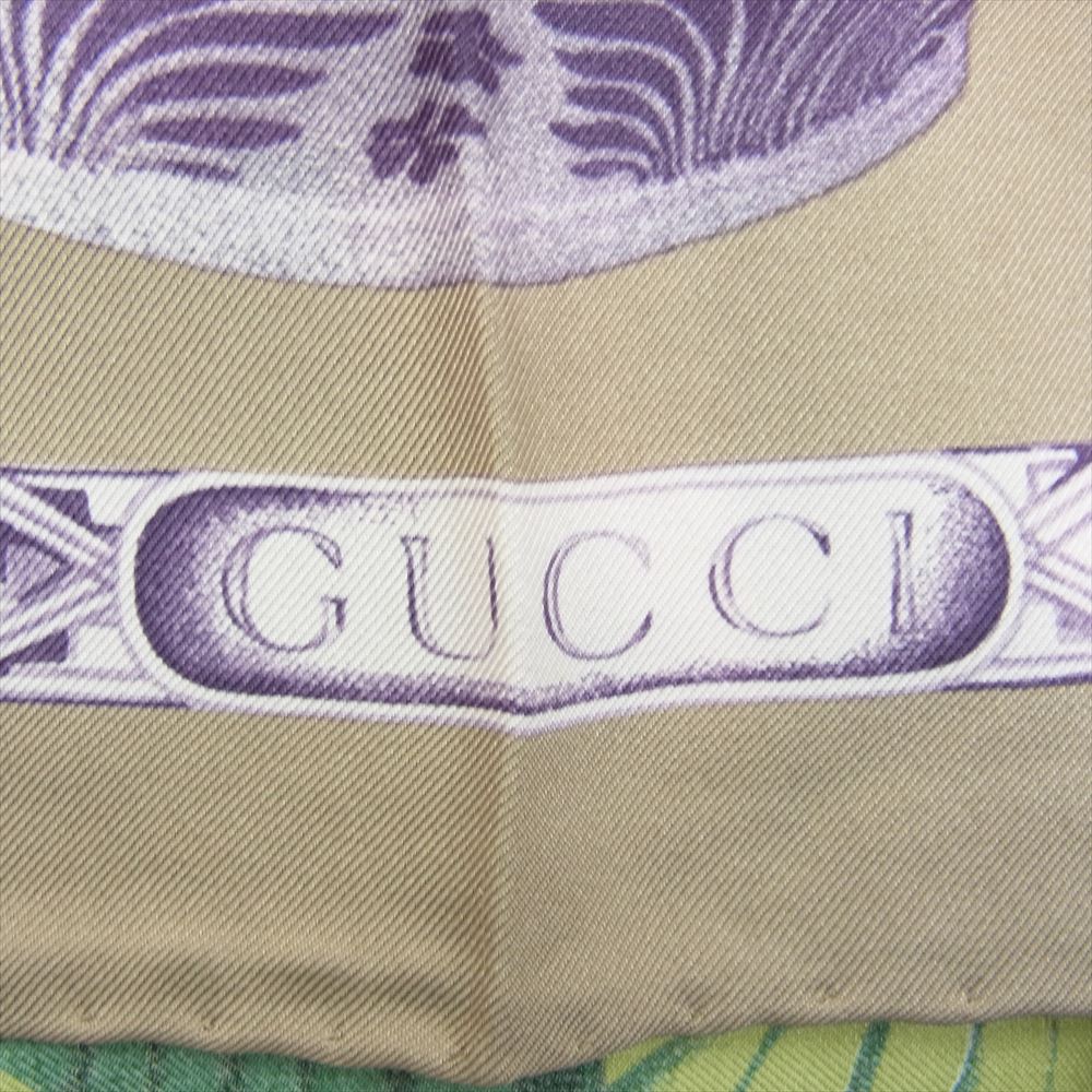 GUCCI グッチ シルク100% フラワー 花 花瓶 スカーフ ライトブラウン系【中古】