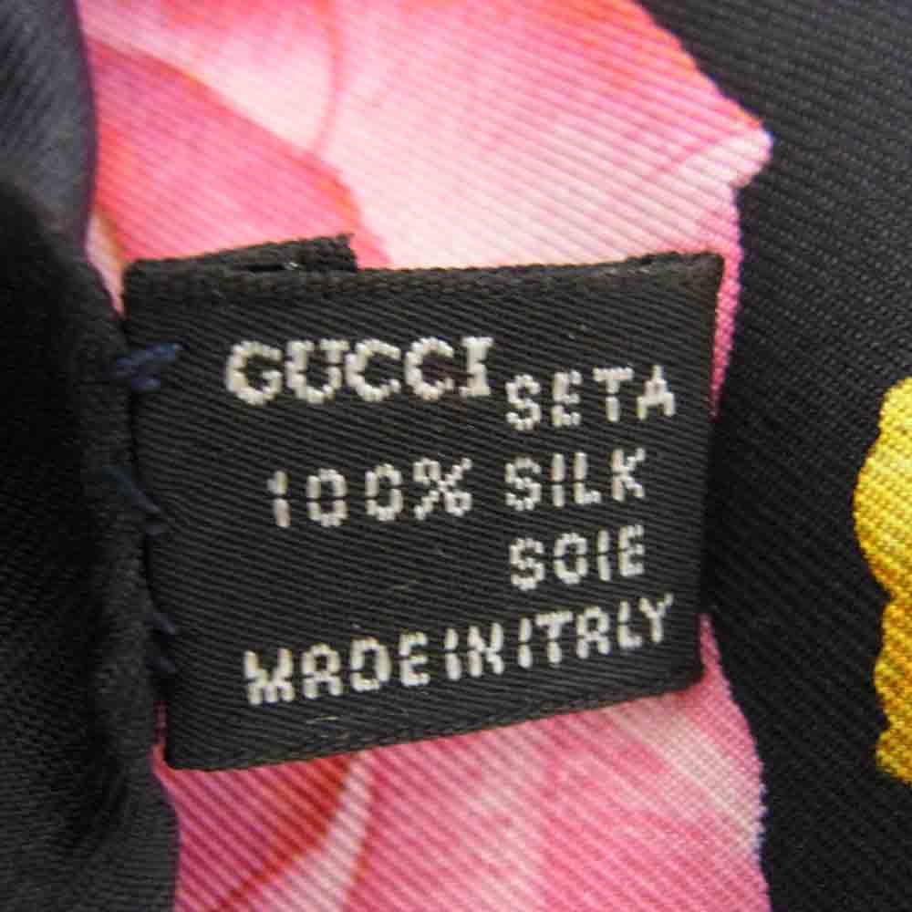 GUCCI グッチ シルク100% 薔薇 バラ フラワー スカーフ ブラック系【中古】