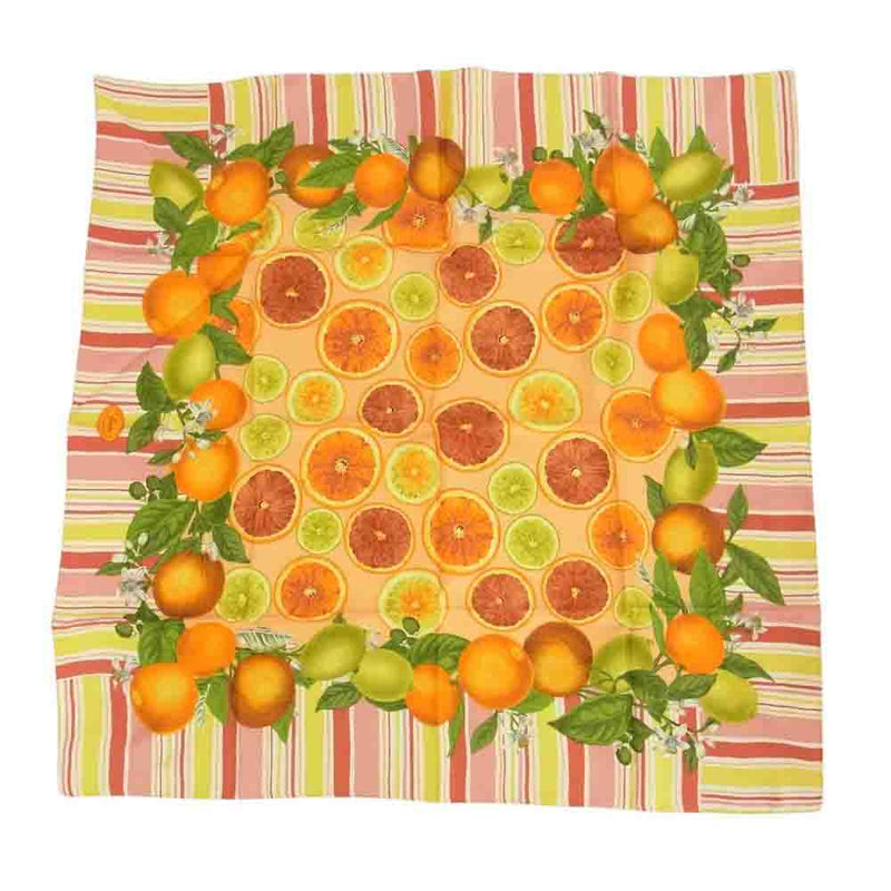 GUCCI グッチ シルク100% フルーツ オレンジ スカーフ ピンク系 オレンジ系【中古】