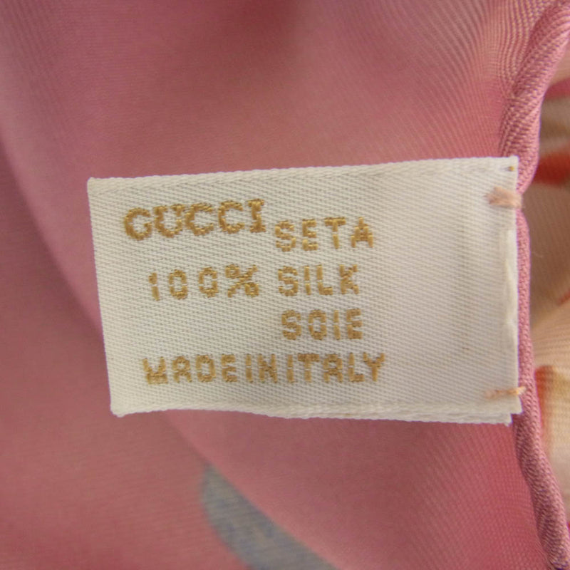 GUCCI グッチ シルク100% 蝶 フラワー シューズ ロゴ スカーフ ピンク系【中古】