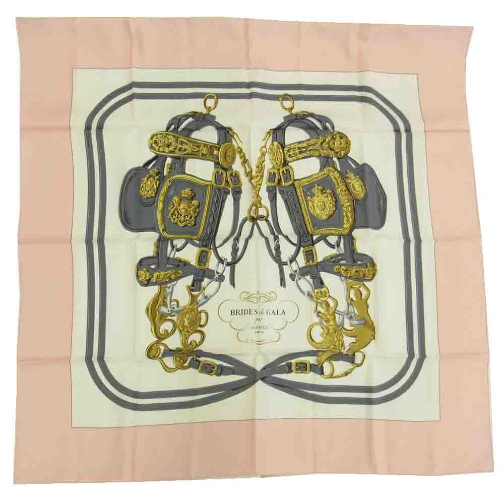 HERMES エルメス カレ90 BRIDES de GALA 式典用馬勒 シルク100% スカーフ ピンク系【中古】