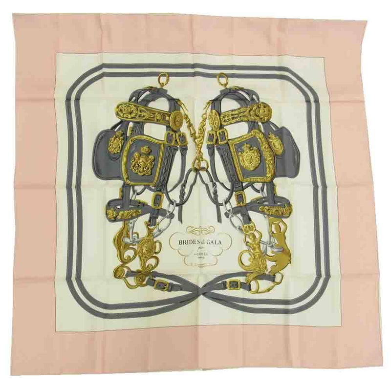 HERMES エルメス カレ90 BRIDES de GALA 式典用馬勒 シルク100% スカーフ ピンク系【中古】