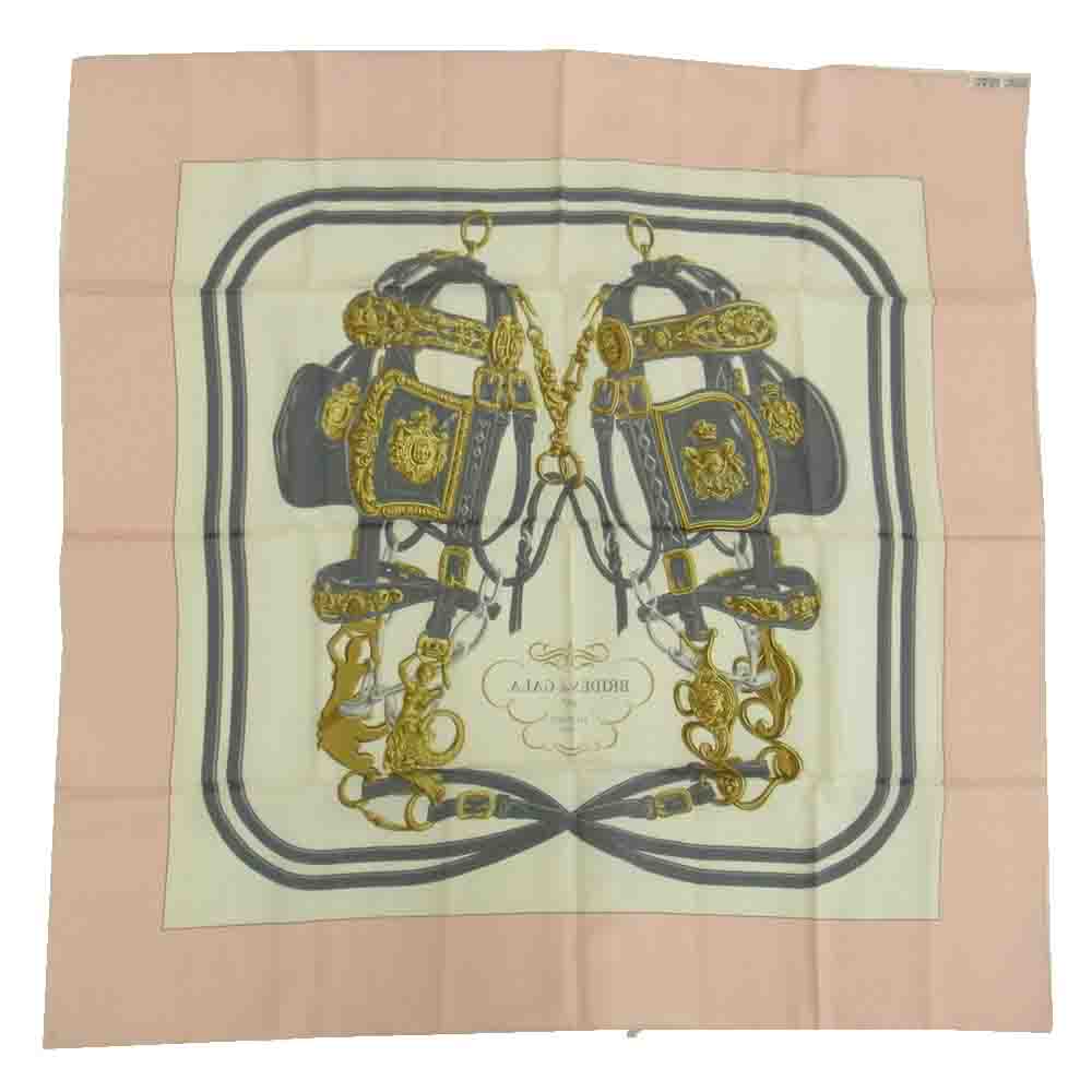 HERMES エルメス カレ90 BRIDES de GALA 式典用馬勒 シルク100% スカーフ ピンク系【中古】