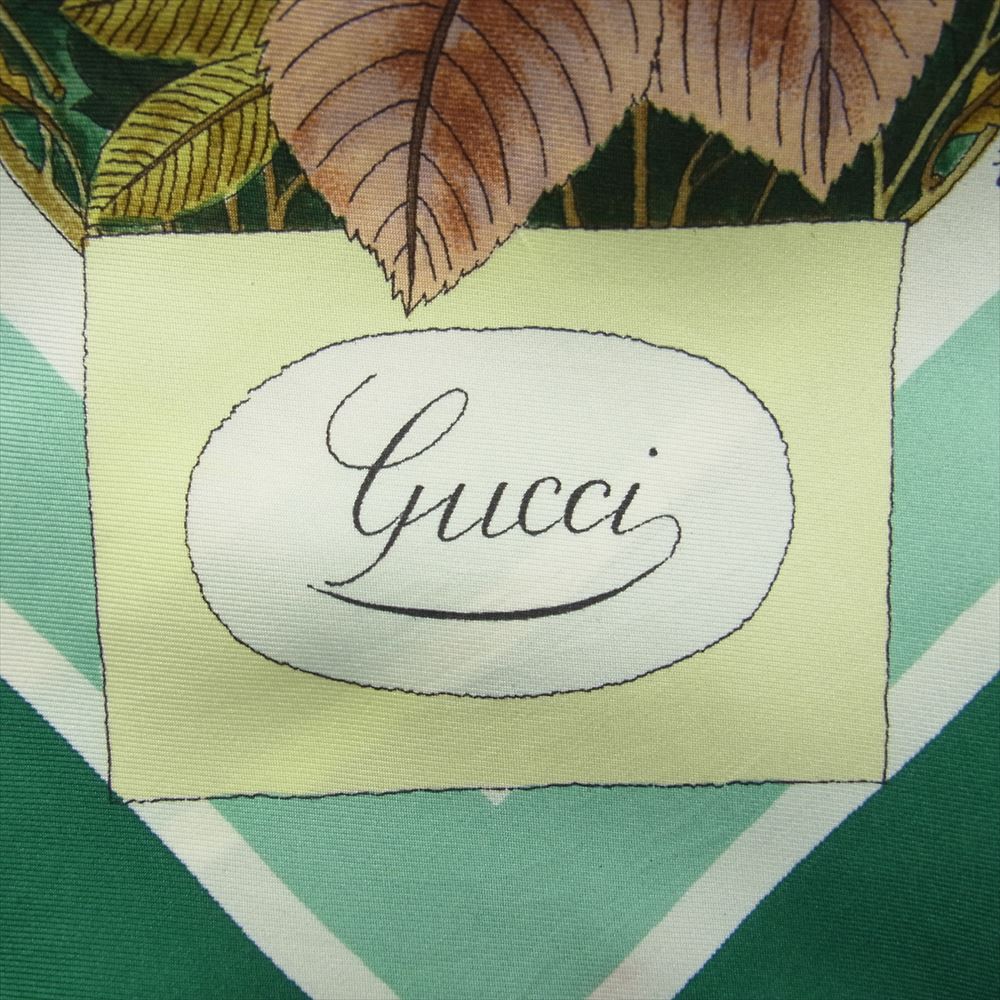 GUCCI グッチ シルク100% フラワー フローラル 花柄 スカーフ ブルー グリーン系【中古】