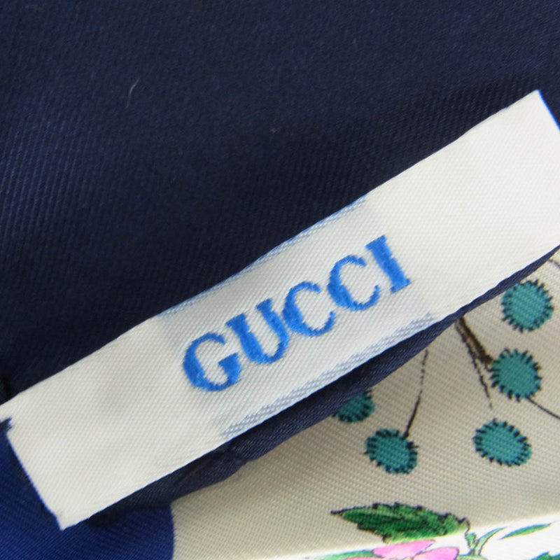 GUCCI グッチ シルク100% フラワー フローラル 花柄 スカーフ ブルー ネイビー系【中古】