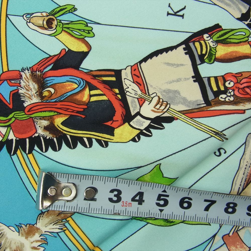 HERMES エルメス カレ90 KACHINAS カチナ インディアンの守り神 民族柄 シルク100% スカーフ ライトブルー系【中古】