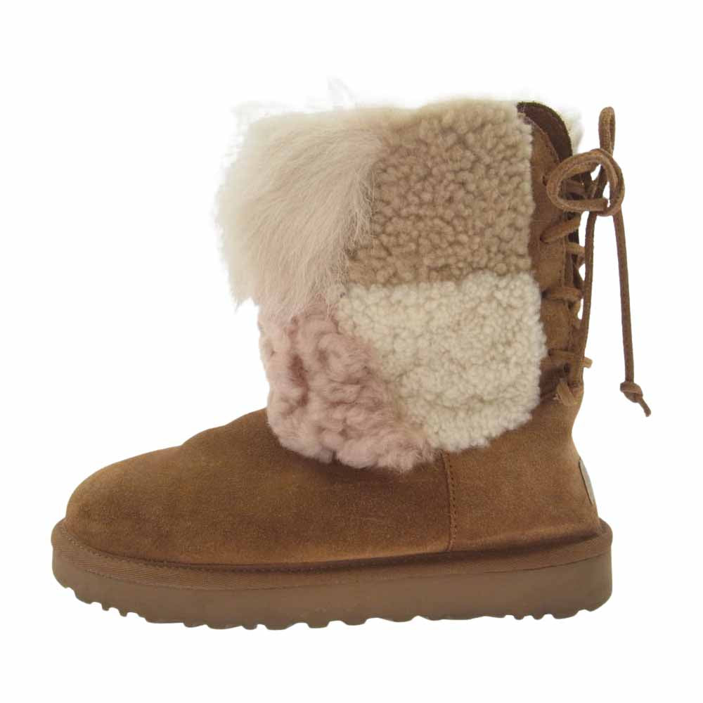 UGG アグ CLASSIC SHORT PATCHWORK FLUFF クラシック ショート パッチワーク フラッフ ブーツ ブラウン系 23cm【中古】