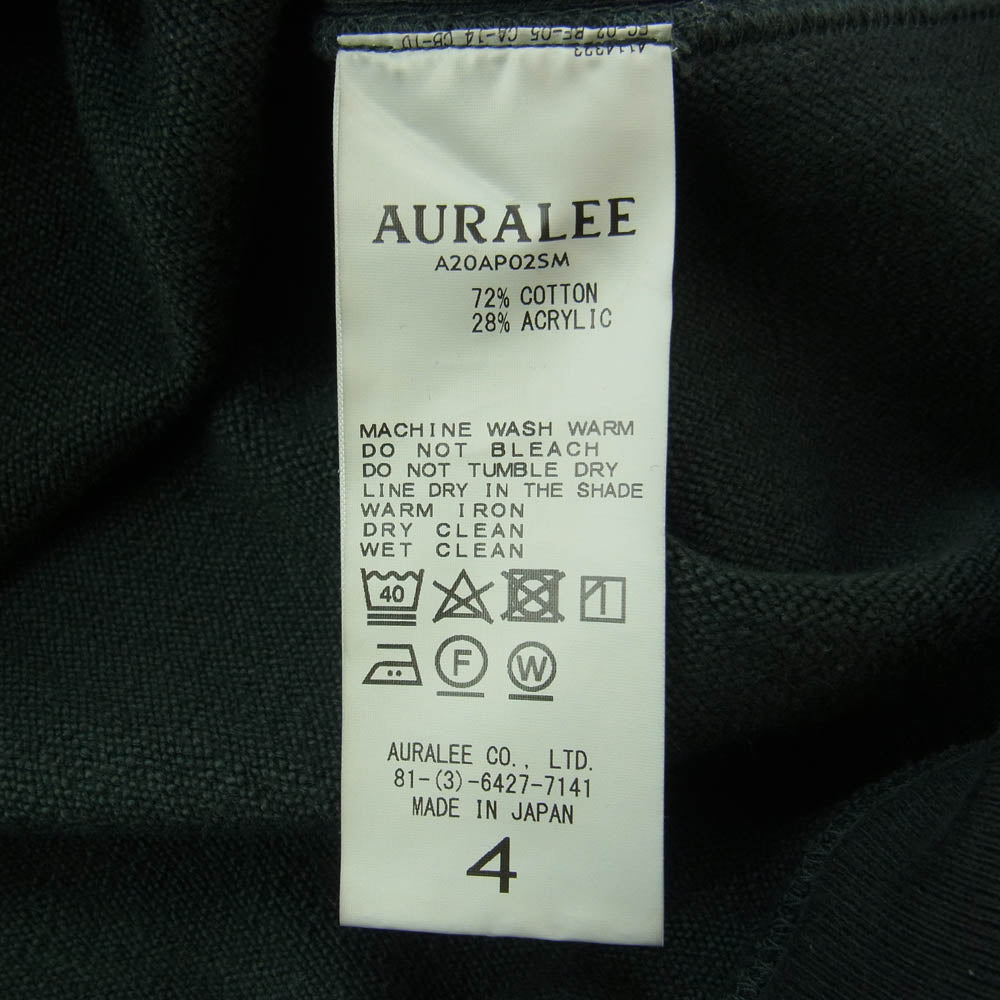 AURALEE オーラリー A20AP02SM SUPER MILLED SWEAT P/O ヘヴィウェイトコットン クルーネック スウェット ダークグリーン系 4【中古】